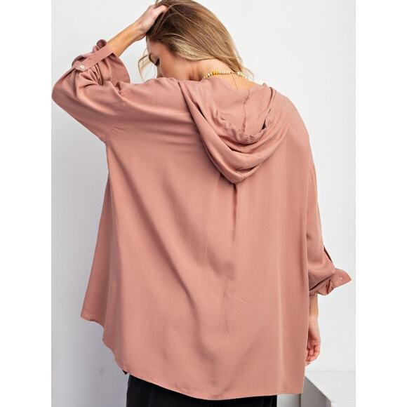 Easel ET21064 - Small - Button Down Hoodie Shirt - Lt Mauve - Picture 2 of 3